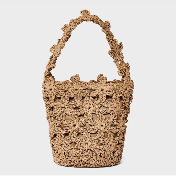 Straw Mini Floral Bucket Bag - A New Day BeigeWoven floral - Picture 5 of 6